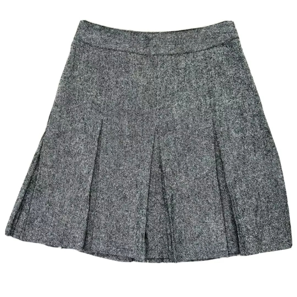 Vintage Tommy Hilfiger Women's A-Line Pleated Tweed Skirt 4 Gray Wool Blend